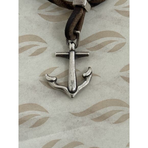 James Avery Retired Sterling Silver Anchor Hook Leather 3” Bracelet - Picture 4 of 4